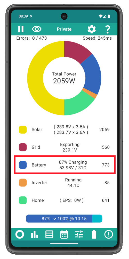 Battery section highlighted