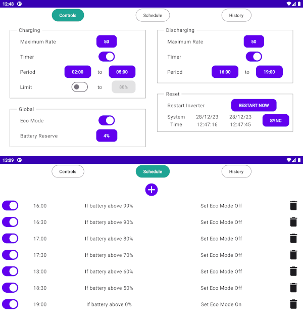Flux tariff settings